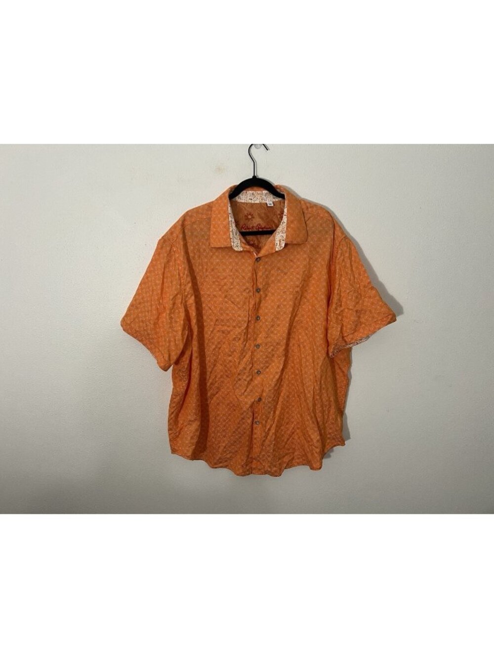 Robert Graham Cotton Orange Pattern Short Sleeve Button Down Shirt Size 3XL